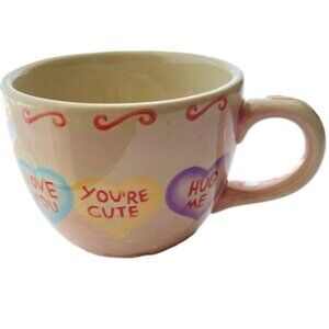 VALENTINE CANDY HEARTS Coffee Mug Hand-Painted Ceramic by Brushes (K.I.C)